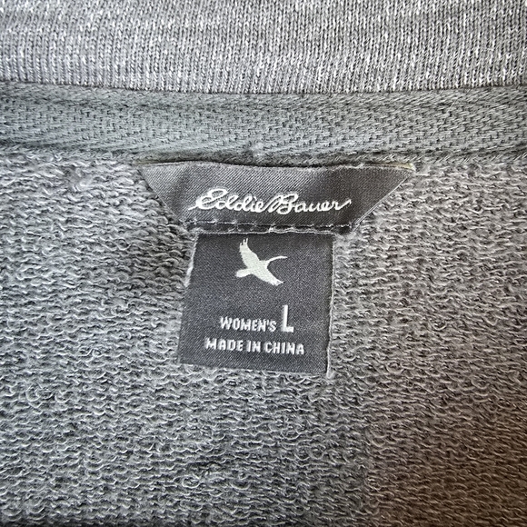 Eddie Bauer Womens Gray 3 Snap Cowl Neck Jersey Sweatshirt Wrap Jacket Size L - Picture 6 of 12